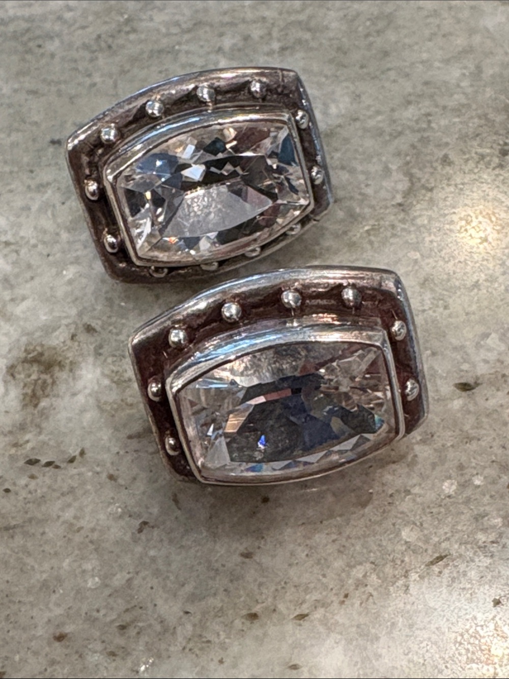 Stephen Dweck Clear Crystal Clip on Earrings - Sterling Silver